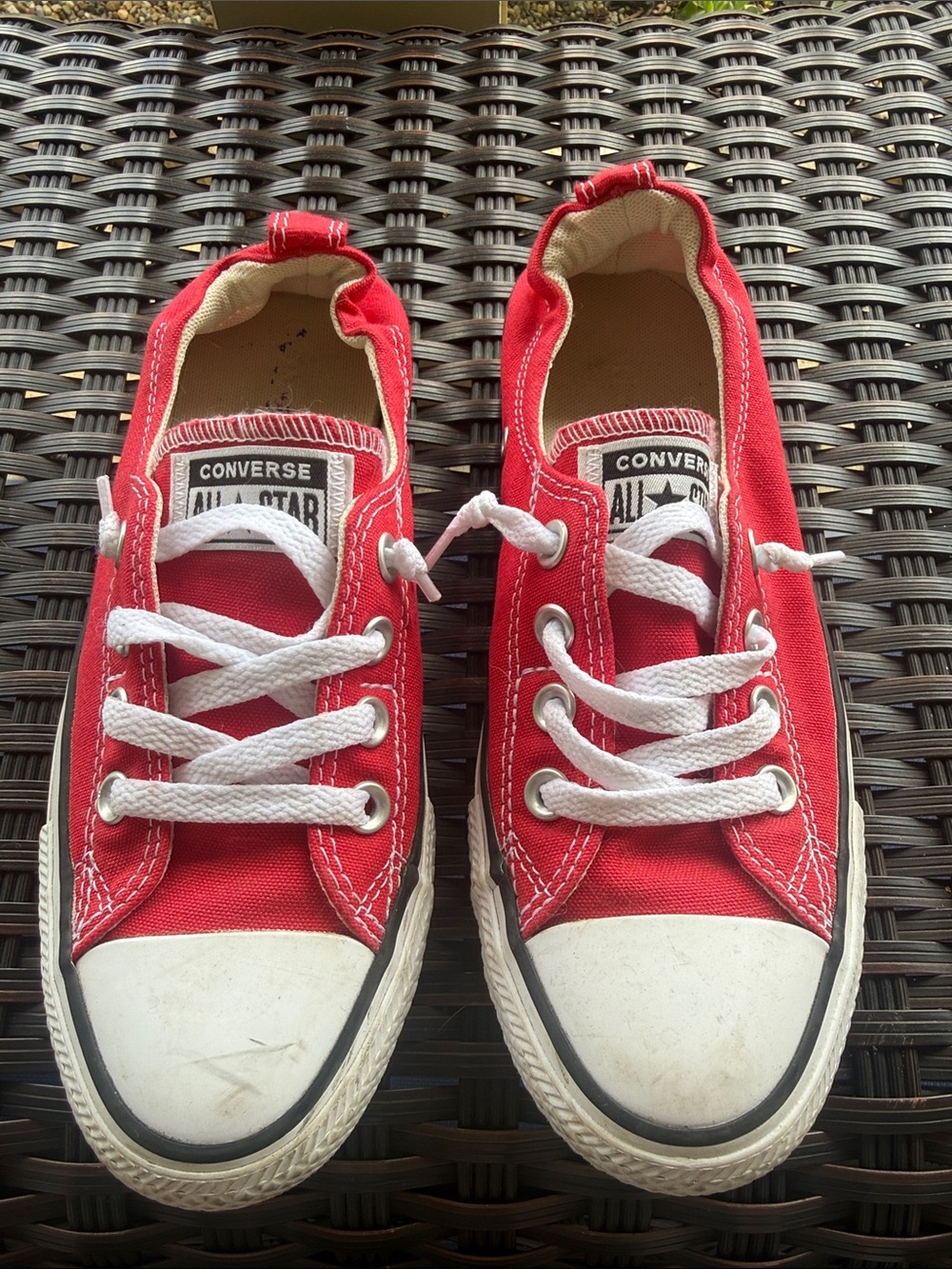 Converse Red Low Top Canvas Sneakers with White Laces